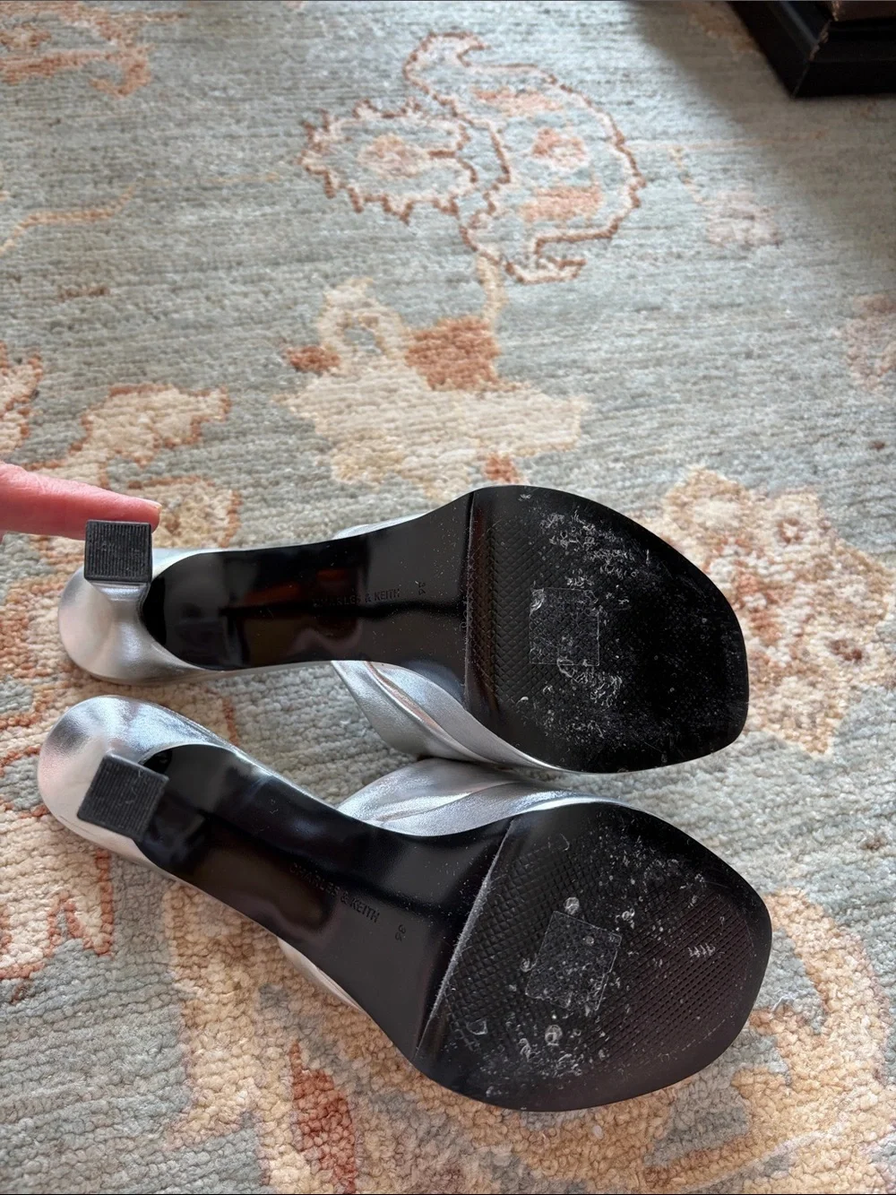 Charles & Keith Metallic Silver Platform Slide Sandals